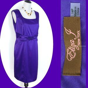 New Eliza J Purple Satin Sleeveless SHeath Dress Twisted Detail At Waist Sz 14P